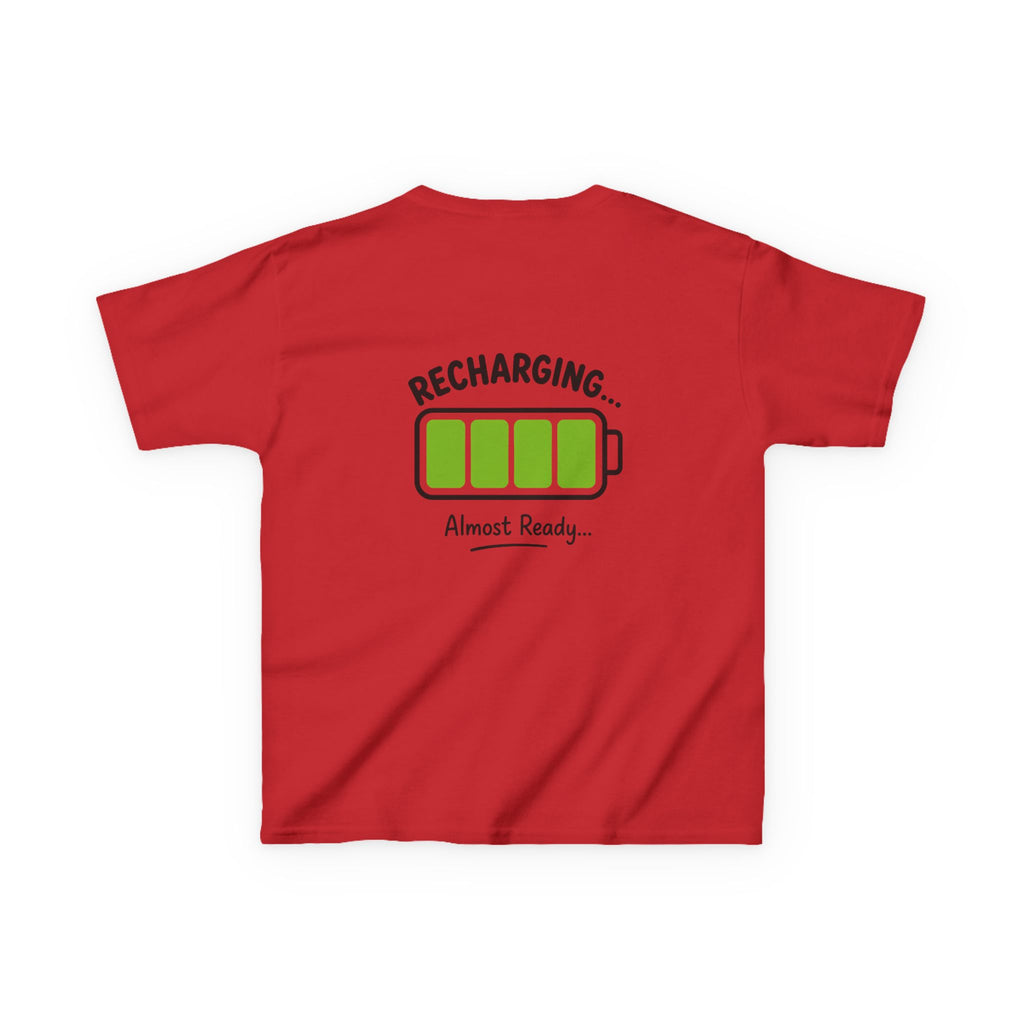 Kids T-Shirt – "Recharging... Almost Ready" Battery Graphic