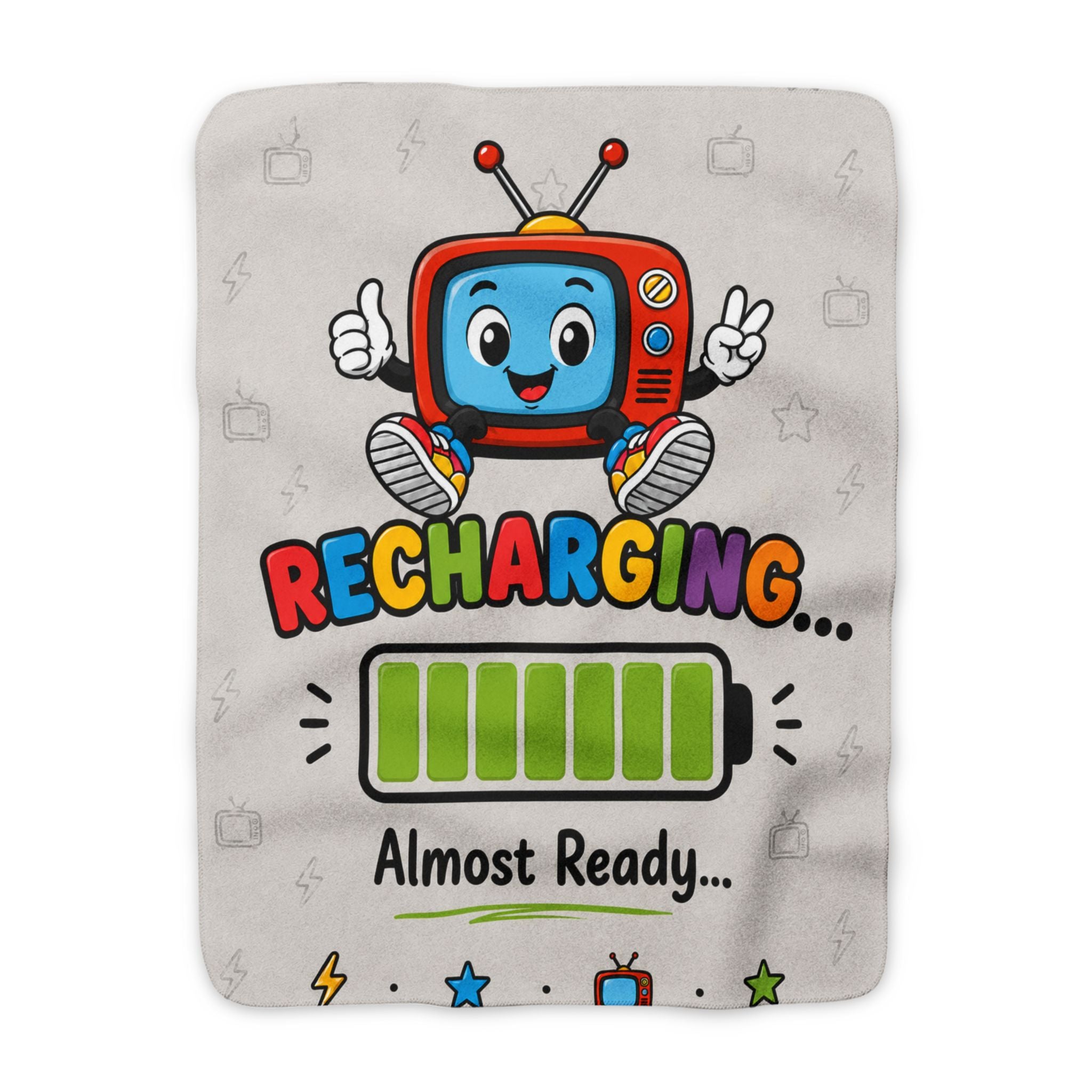 Sherpa Blanket — "Recharging... Almost Ready" Cute Retro TV Design
