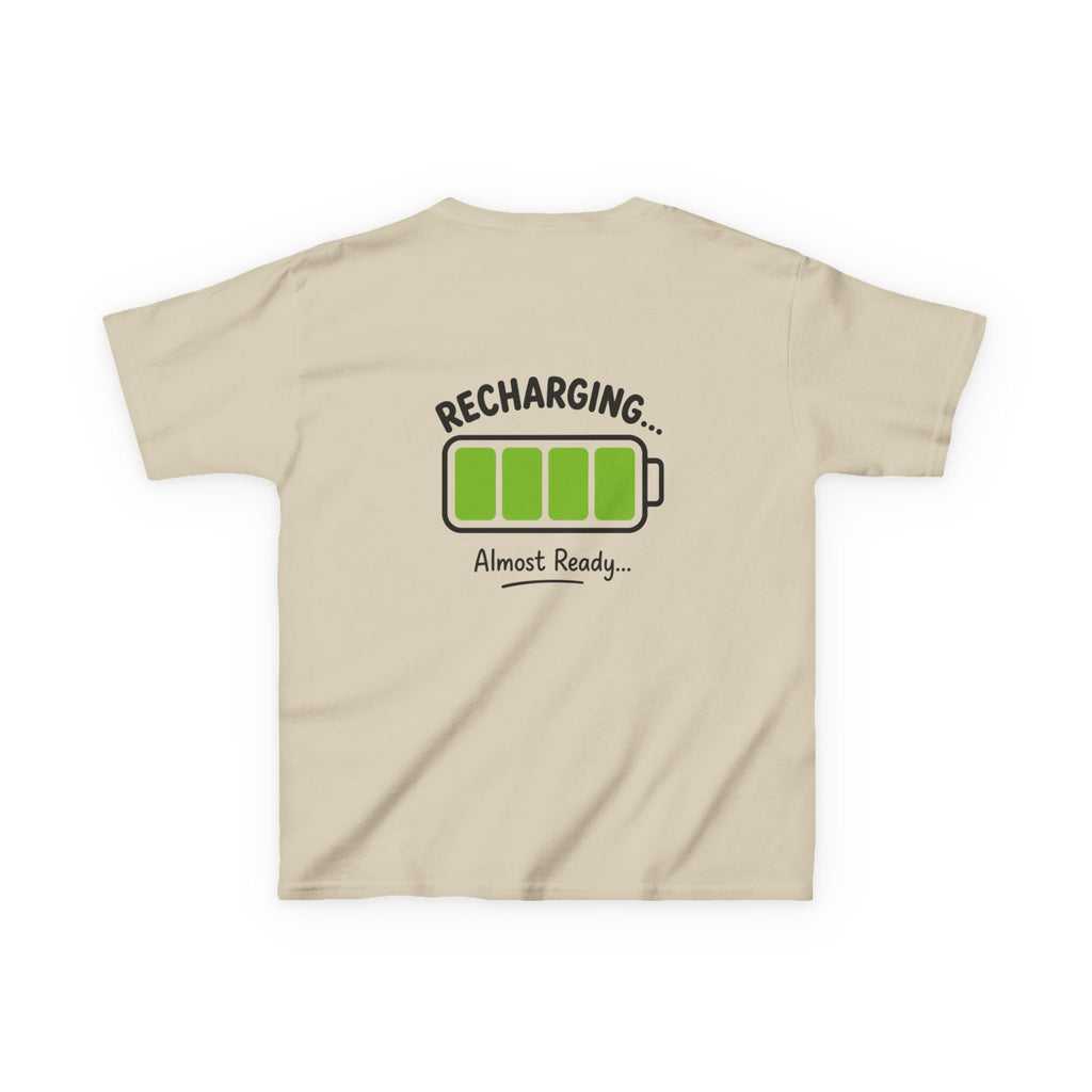 Kids T-Shirt – "Recharging... Almost Ready" Battery Graphic