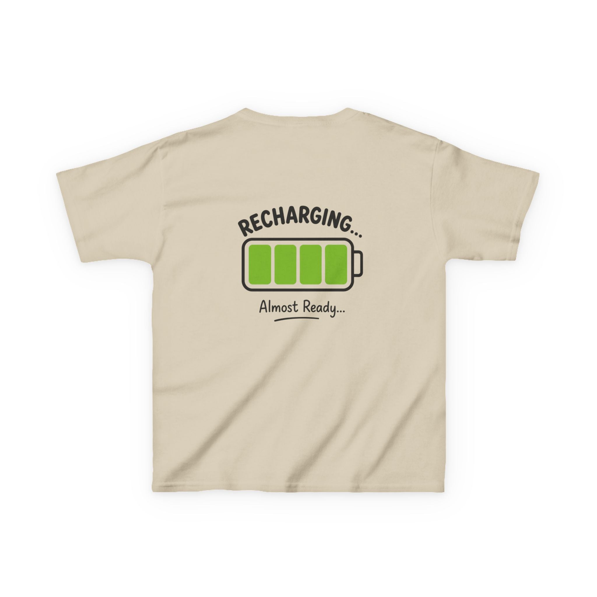 Kids T-Shirt – "Recharging... Almost Ready" Battery Graphic
