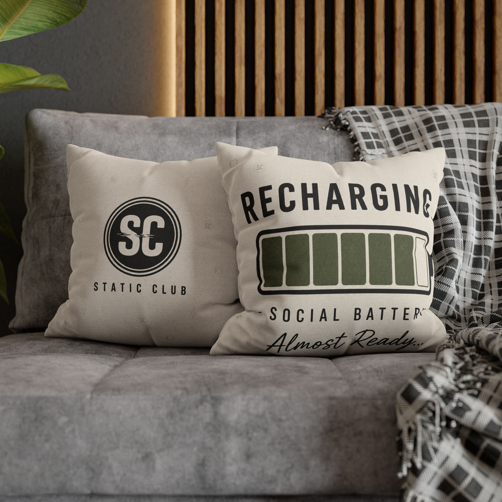 Recharging Social Battery Decorative Pillow Cover | Introvert Throw Cushion | Minimalist Neutral Home Décor | STATIC CLUB