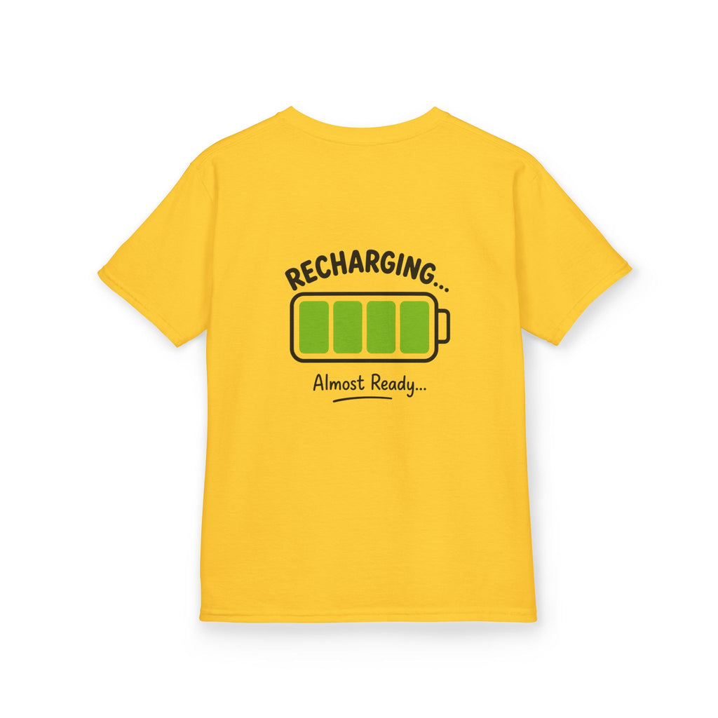 Kids T-Shirt – "Recharging... Almost Ready" Battery Graphic
