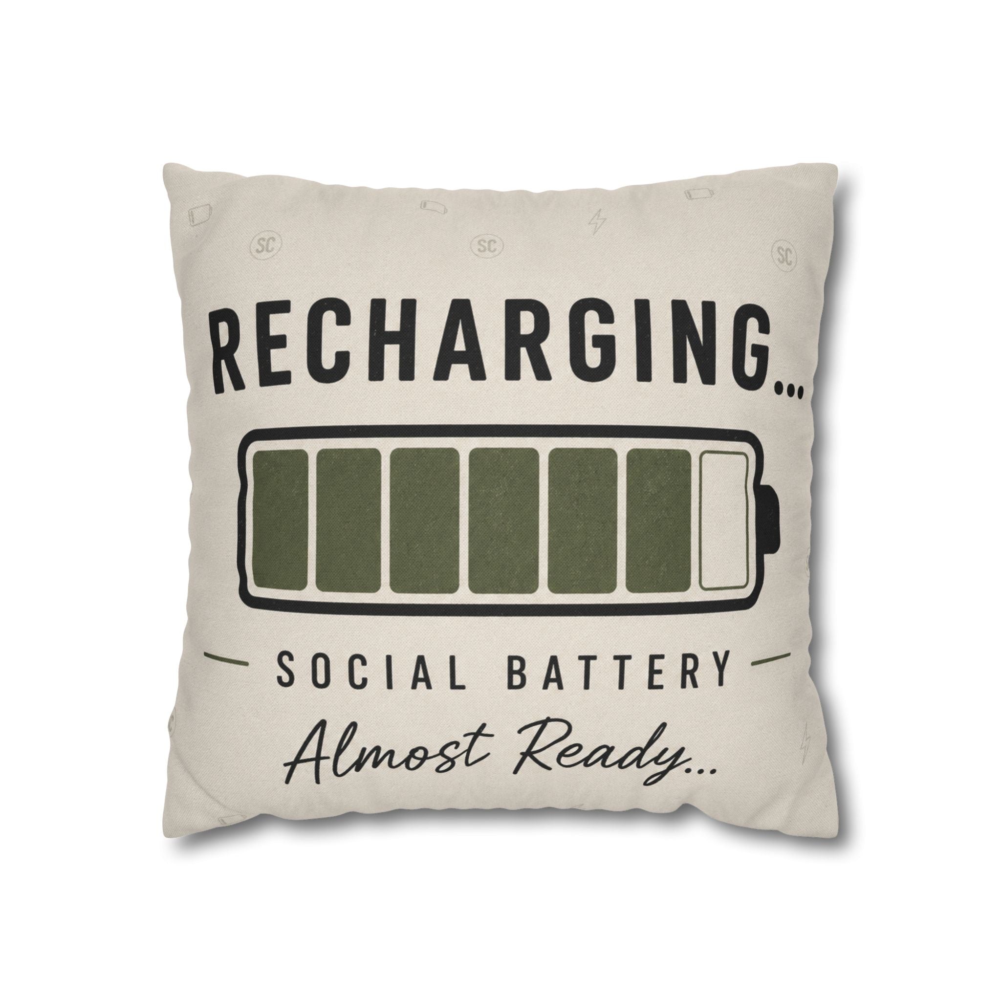 Recharging Social Battery Decorative Pillow Cover | Introvert Throw Cushion | Minimalist Neutral Home Décor | STATIC CLUB