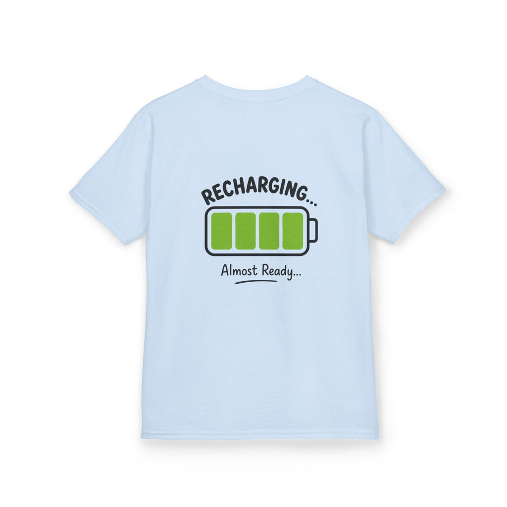 Kids T-Shirt – "Recharging... Almost Ready" Battery Graphic