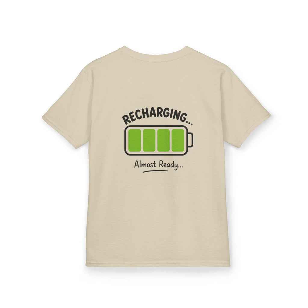 Kids T-Shirt – "Recharging... Almost Ready" Battery Graphic