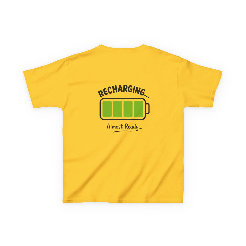 Kids T-Shirt – "Recharging... Almost Ready" Battery Graphic