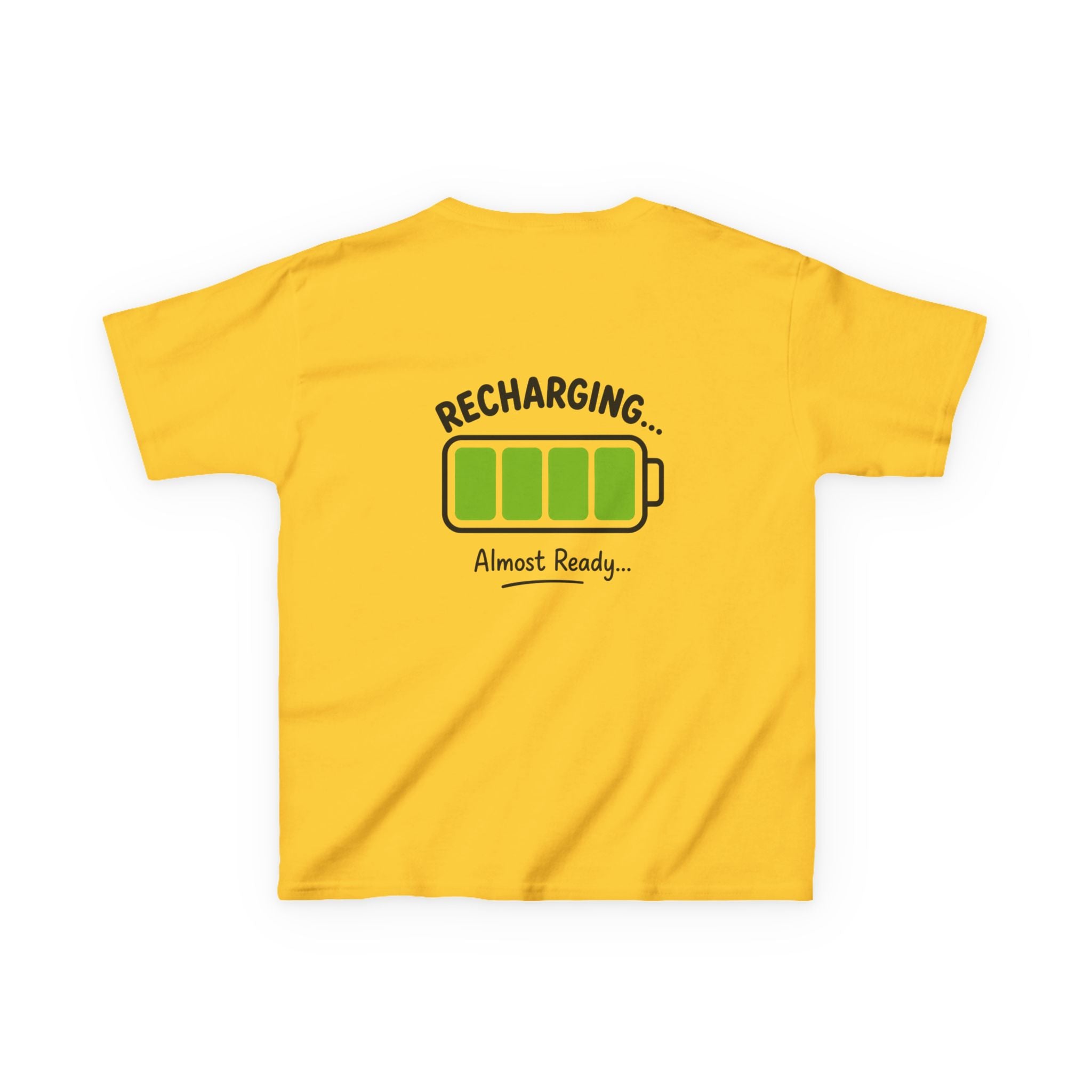 Kids T-Shirt – "Recharging... Almost Ready" Battery Graphic