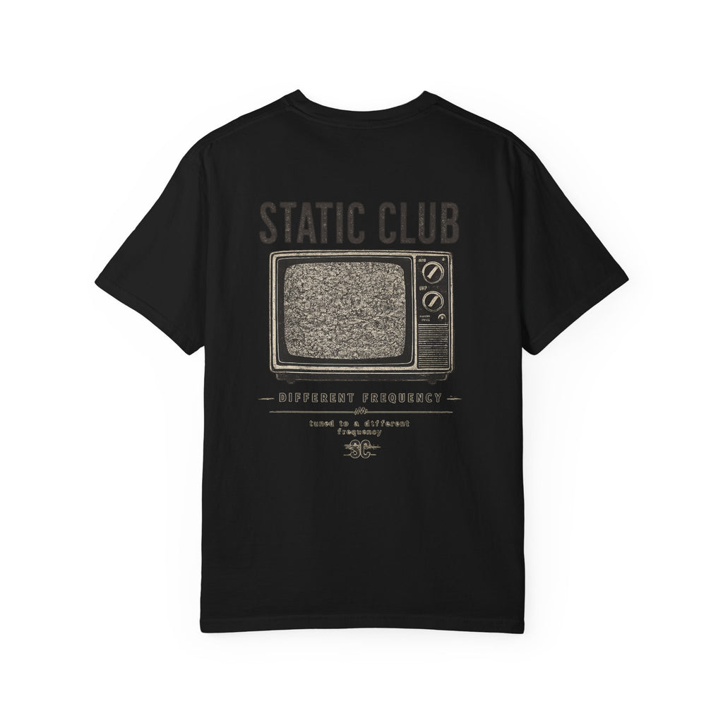 Static Club Vintage TV Screen T-Shirt | Retro Noise Graphic