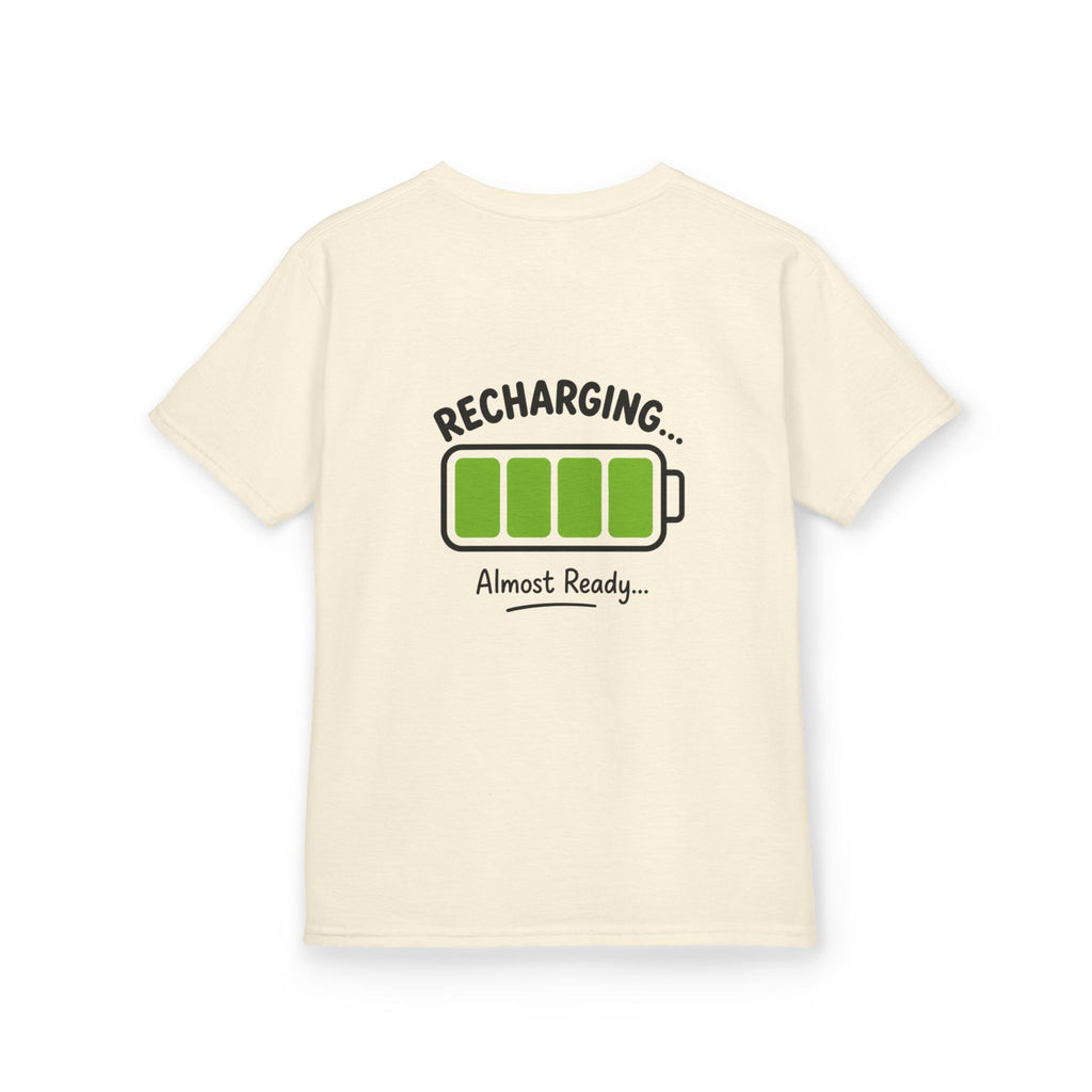 Kids T-Shirt – "Recharging... Almost Ready" Battery Graphic