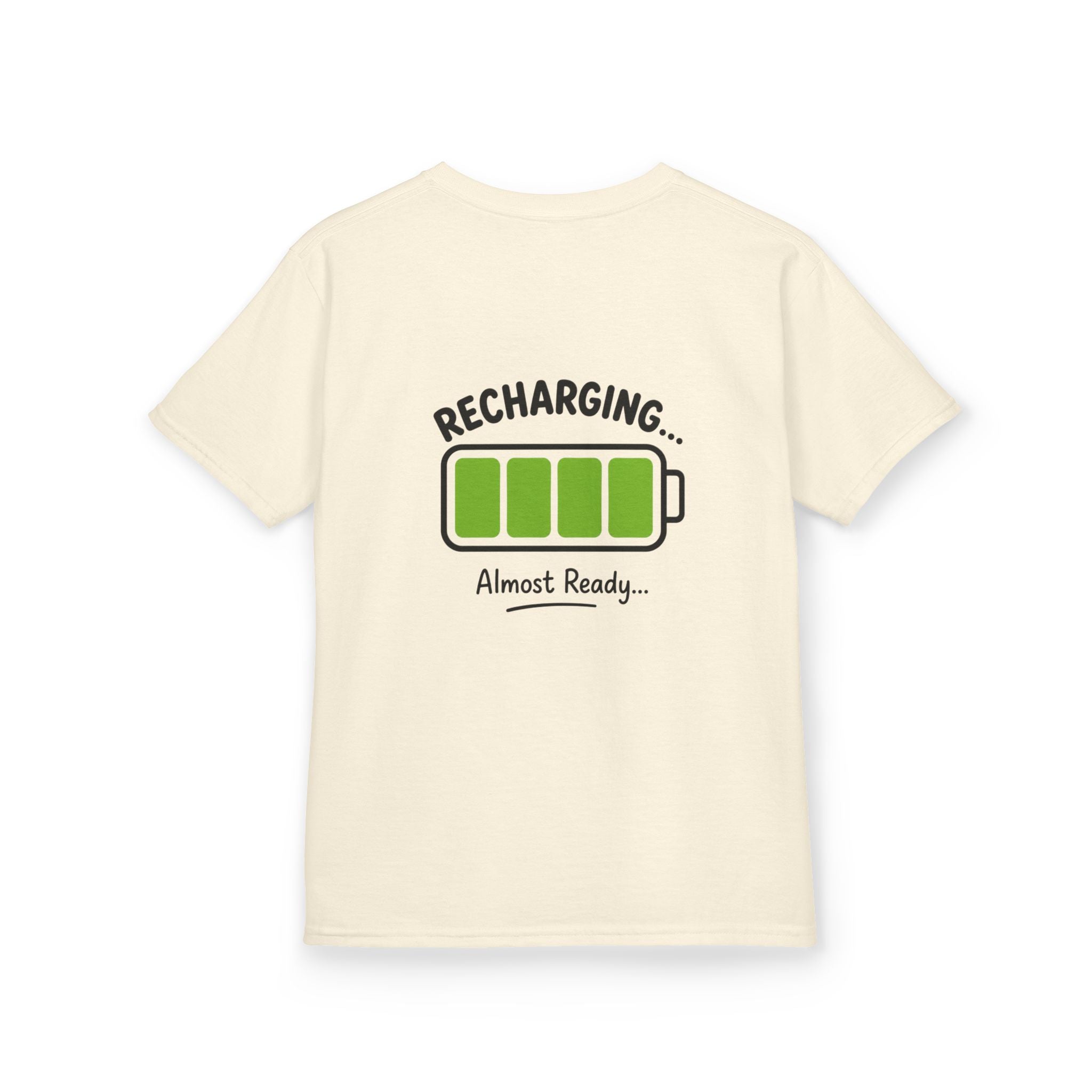Kids T-Shirt – "Recharging... Almost Ready" Battery Graphic