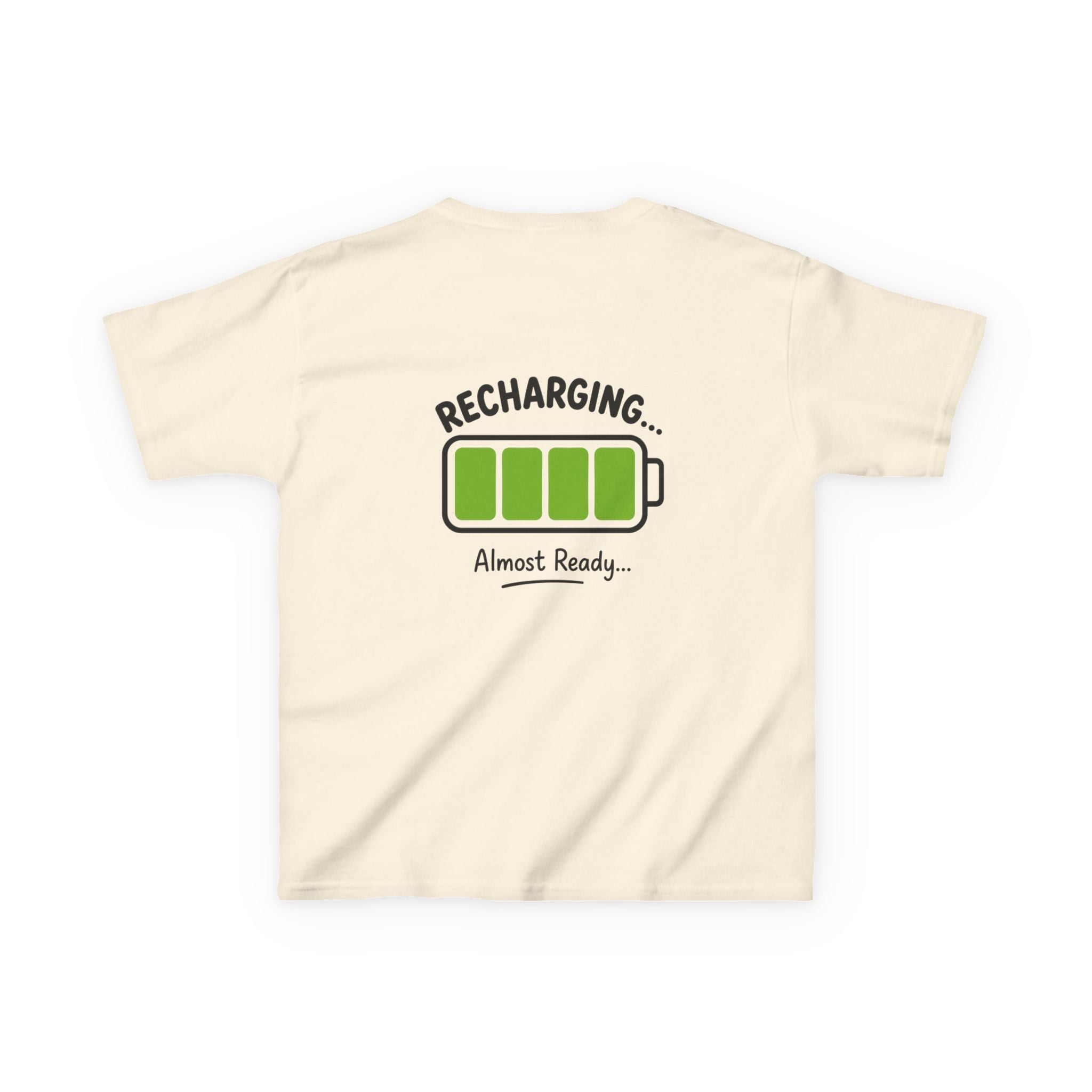 Kids T-Shirt – "Recharging... Almost Ready" Battery Graphic