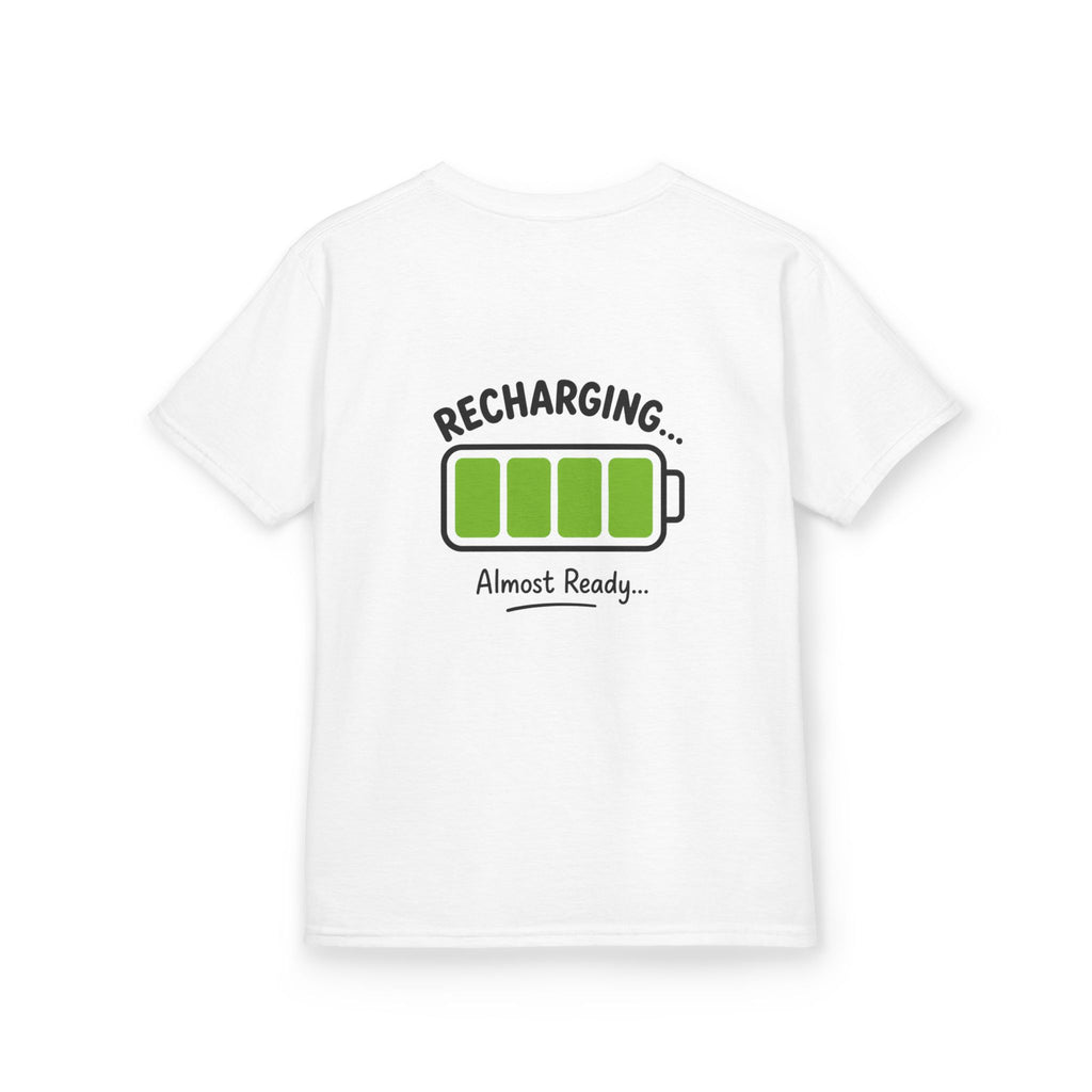Kids T-Shirt – "Recharging... Almost Ready" Battery Graphic