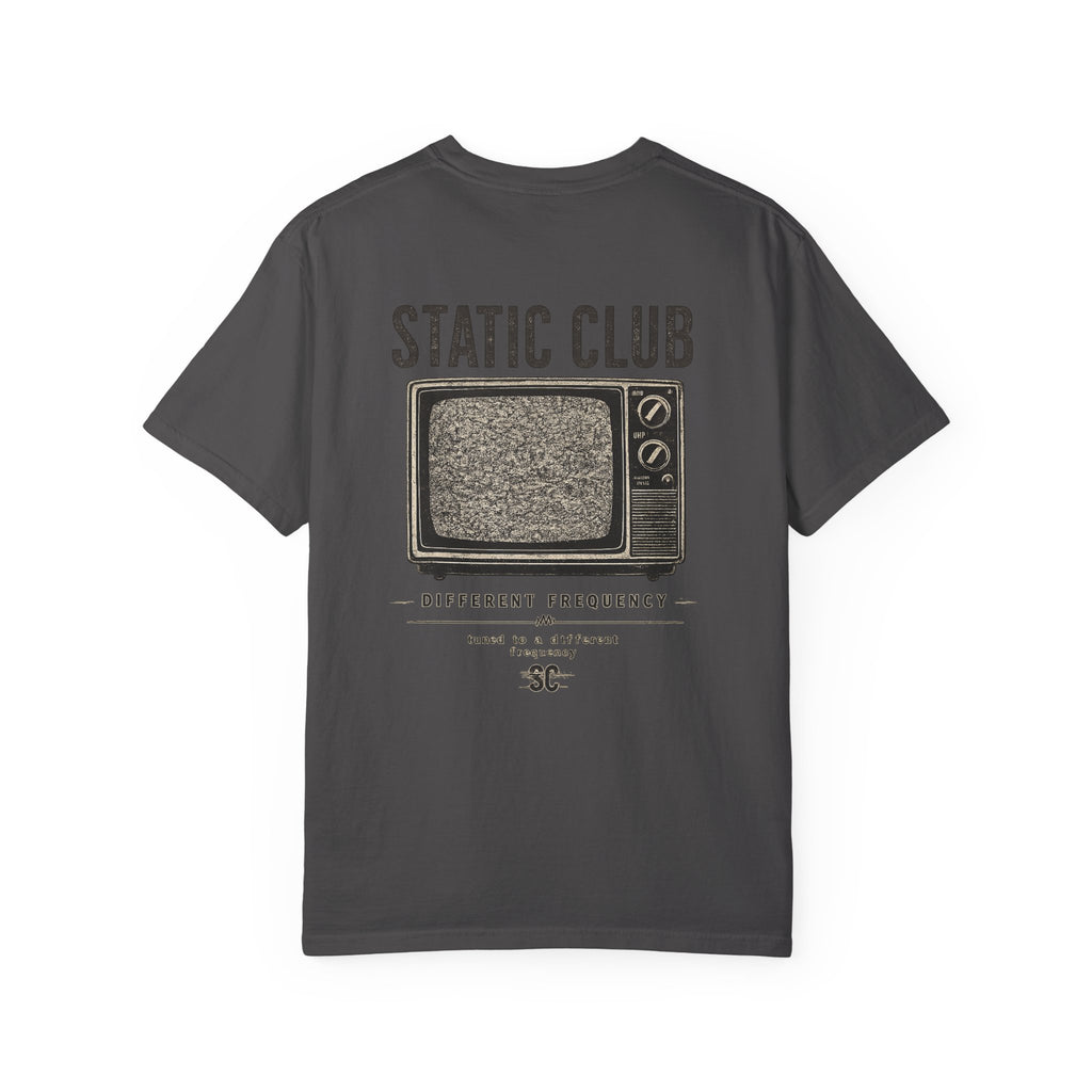 Static Club Vintage TV Screen T-Shirt | Retro Noise Graphic