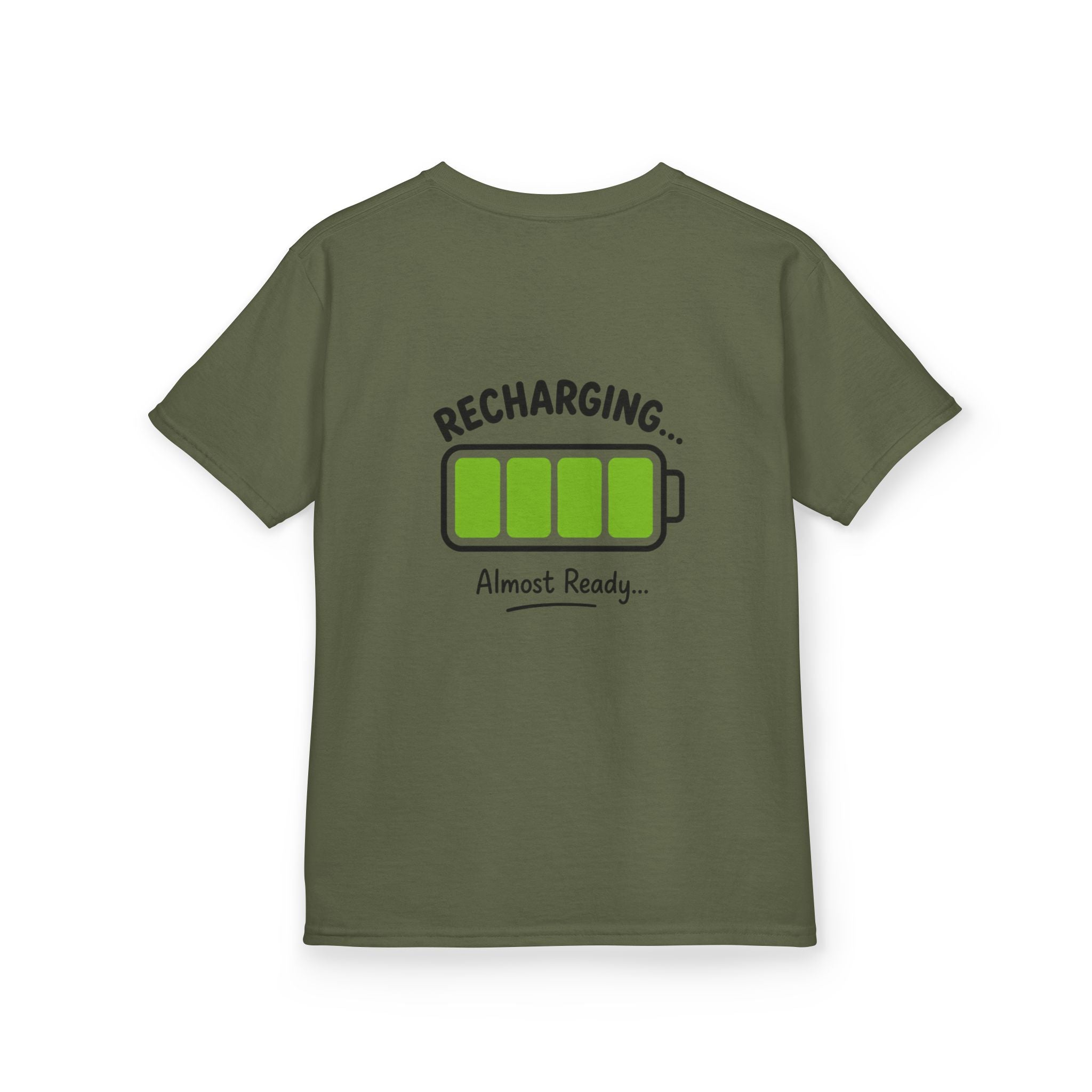 Kids T-Shirt – "Recharging... Almost Ready" Battery Graphic