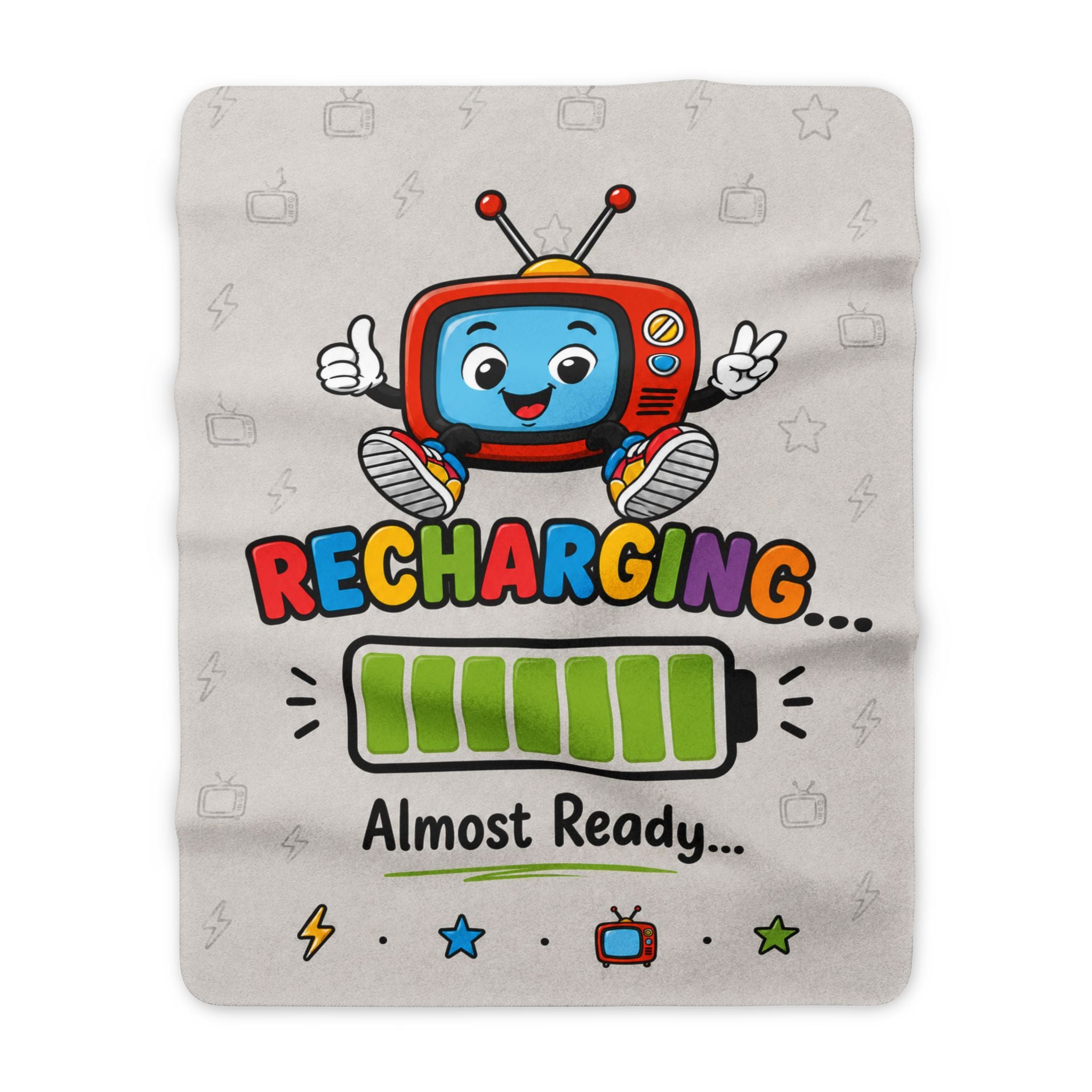 Sherpa Blanket — "Recharging... Almost Ready" Cute Retro TV Design