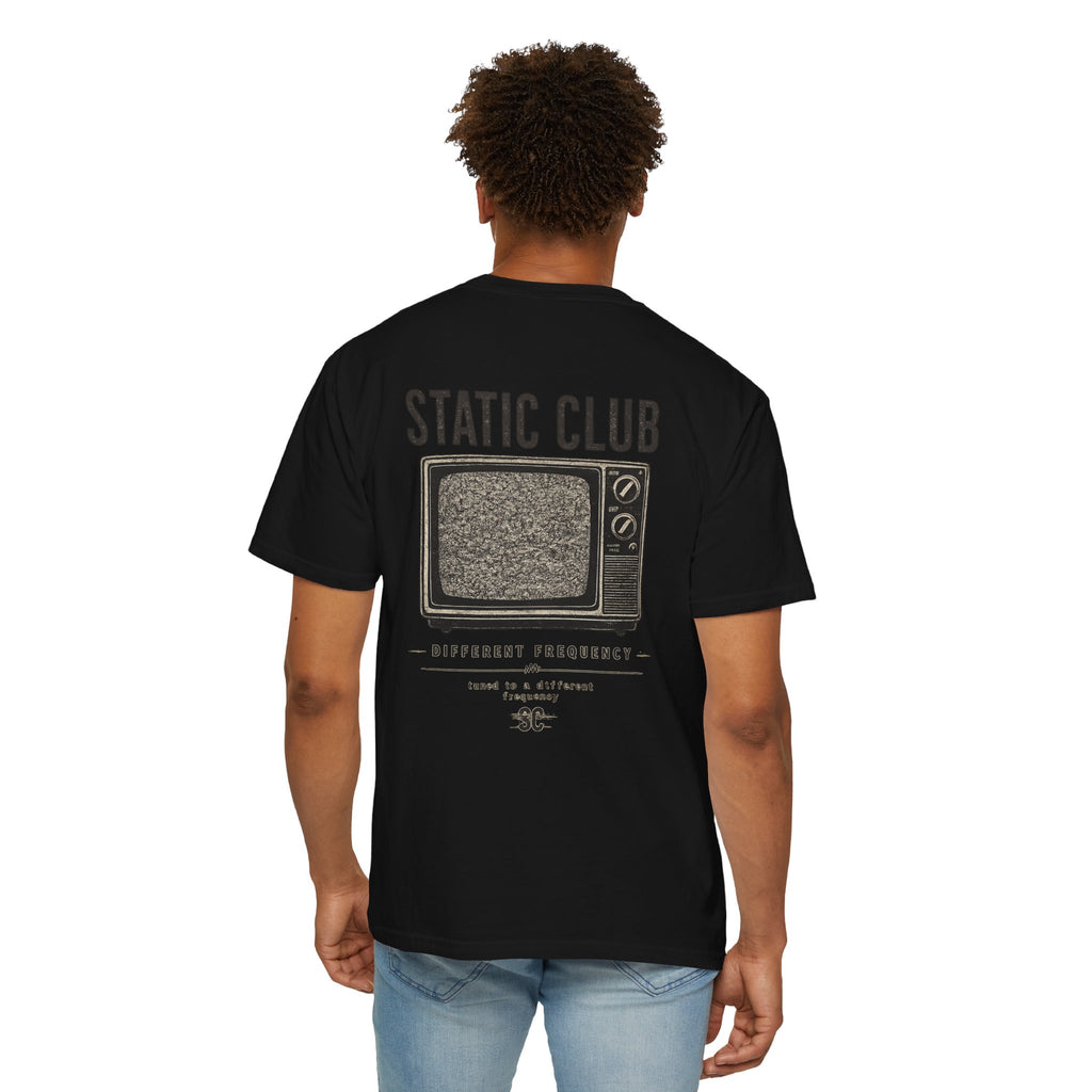 Static Club Vintage TV Screen T-Shirt | Retro Noise Graphic