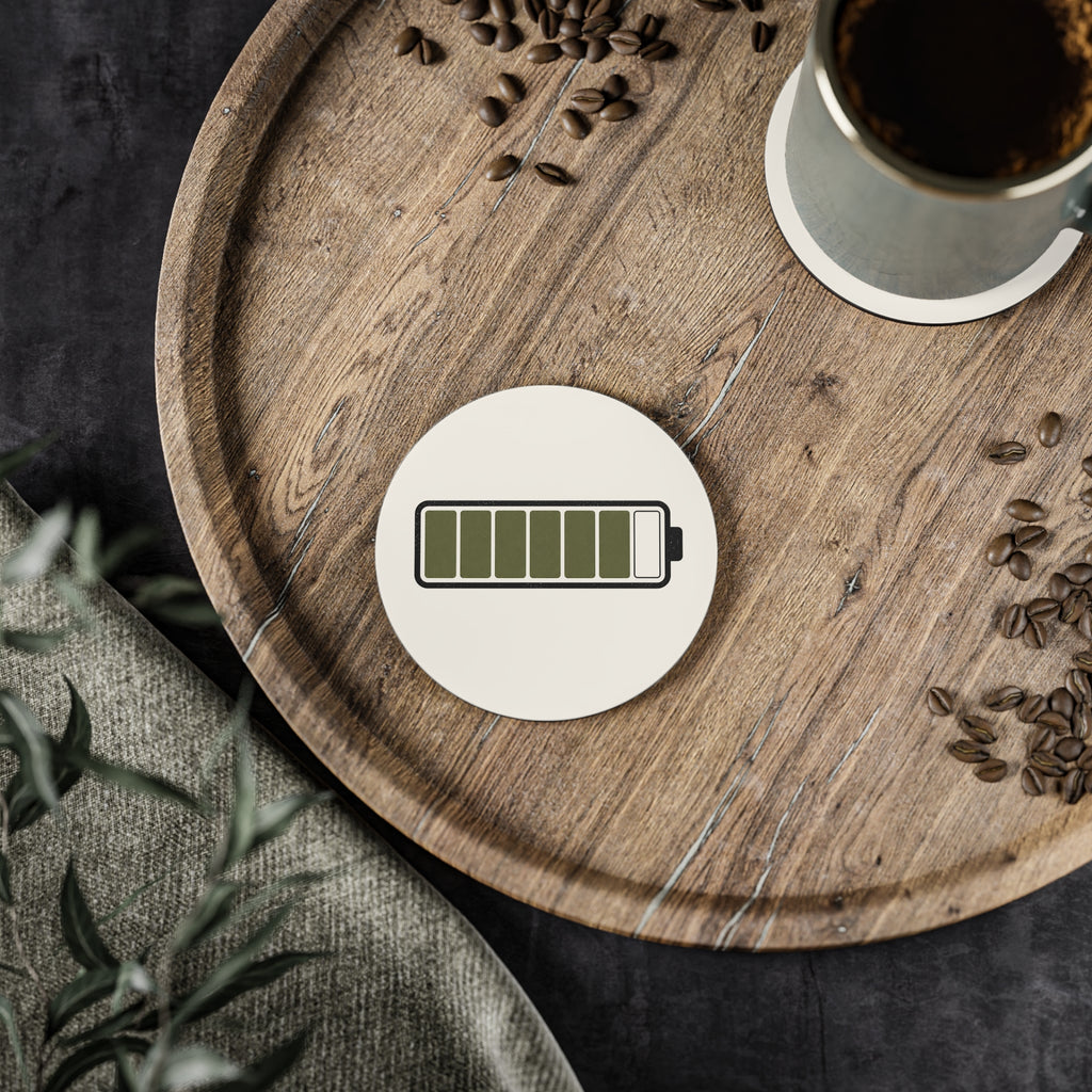 Battery Charge Cork Coasters | Minimalist Drink Coasters | Recharge Collection | STATIC CLUB