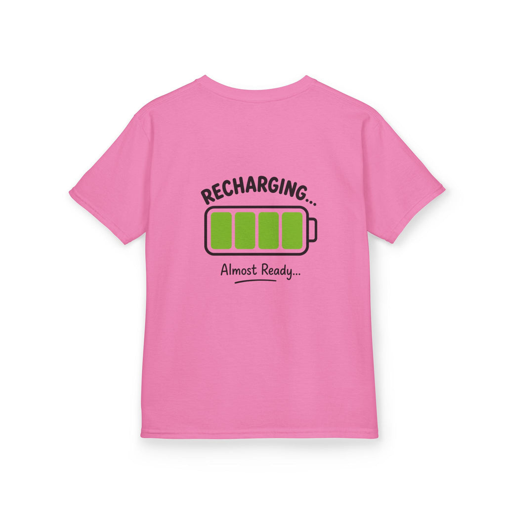 Kids T-Shirt – "Recharging... Almost Ready" Battery Graphic