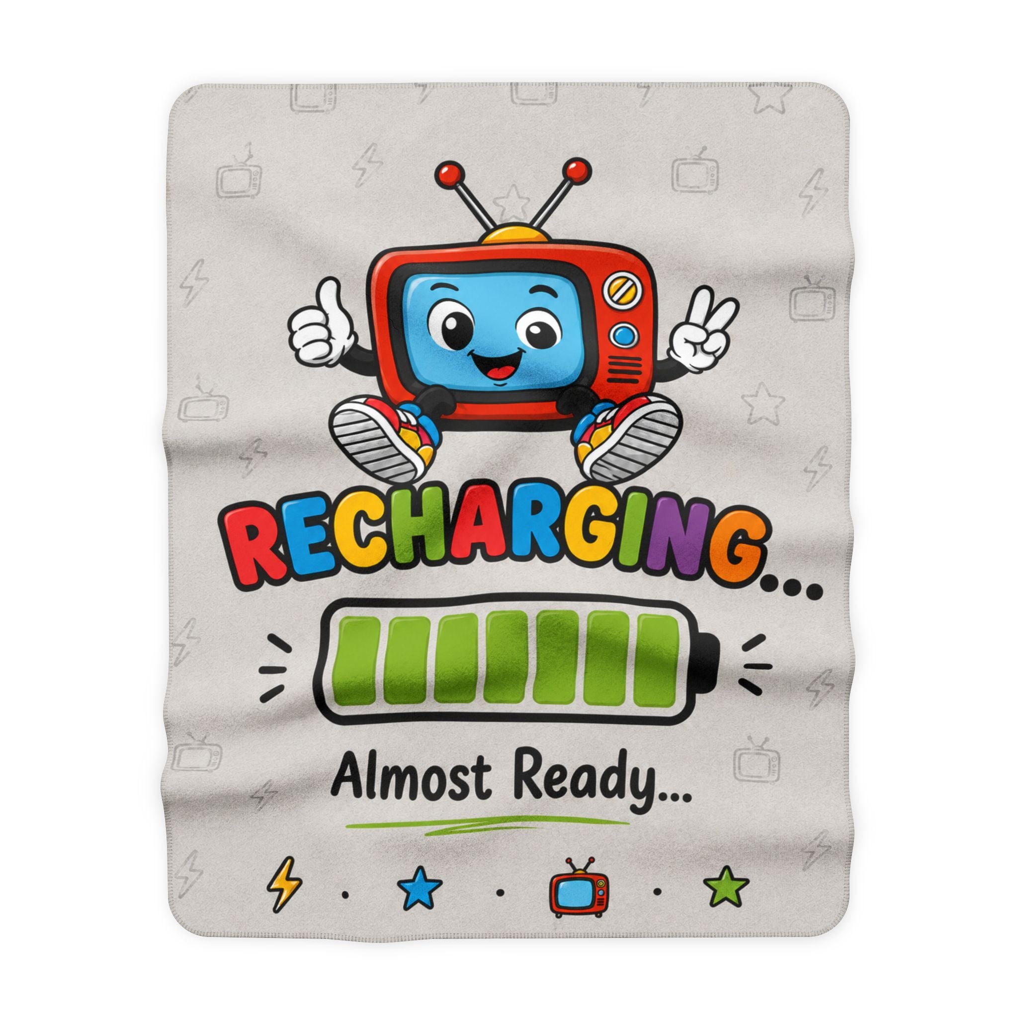 Sherpa Blanket — "Recharging... Almost Ready" Cute Retro TV Design