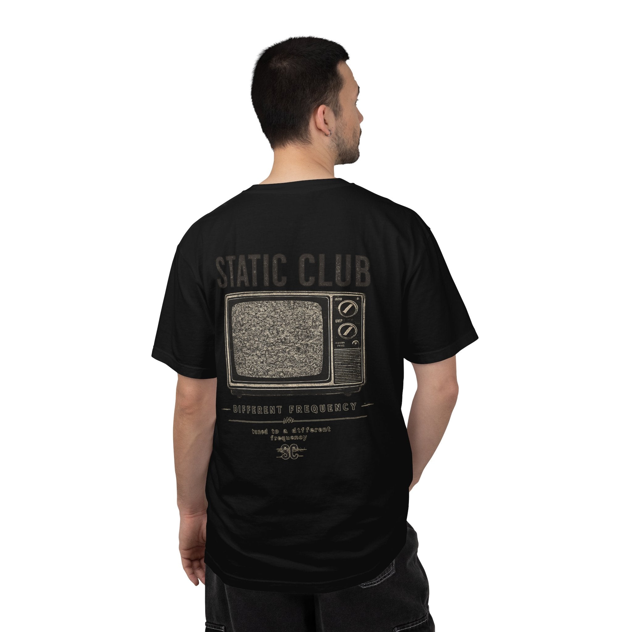 Static Club Vintage TV Screen T-Shirt | Retro Noise Graphic