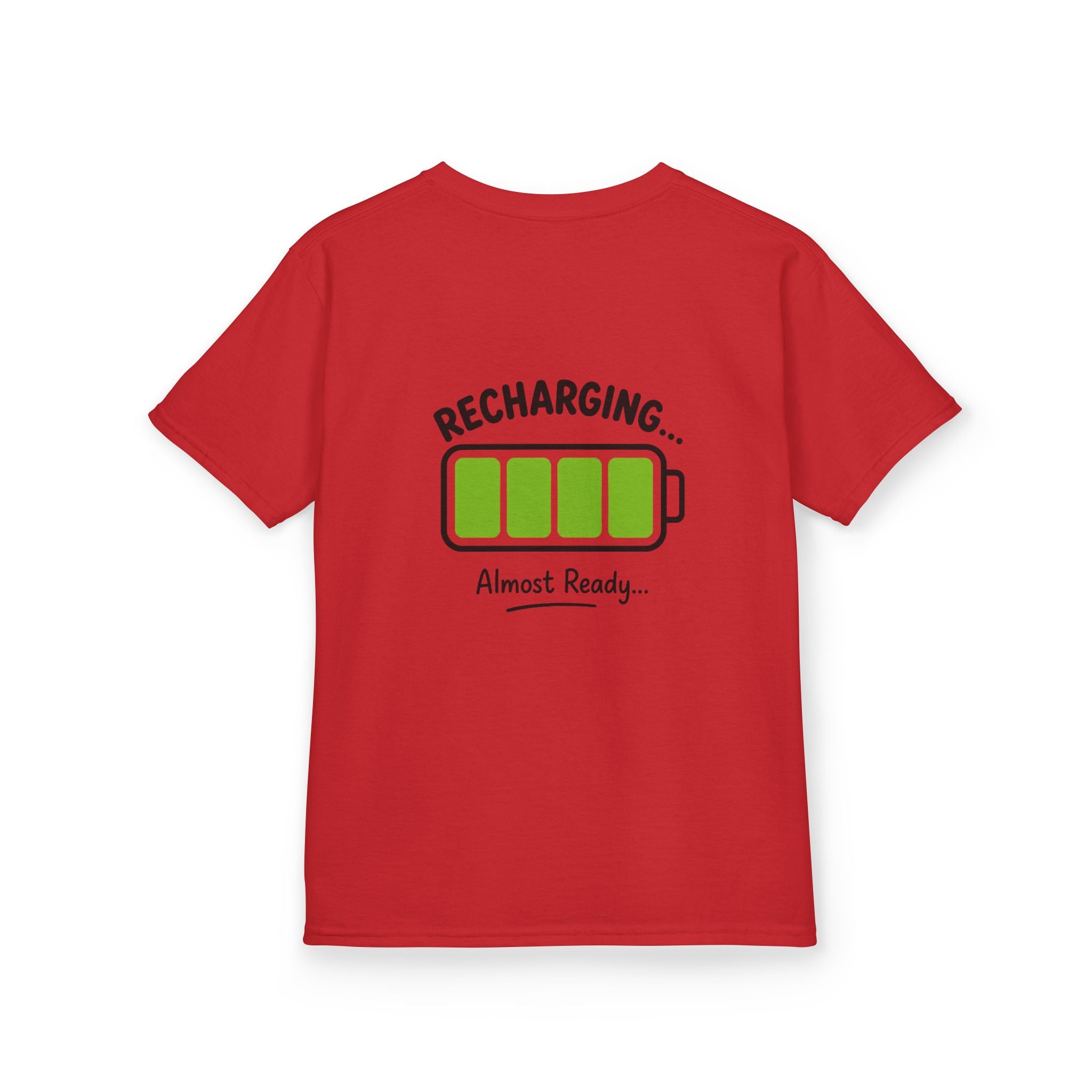 Kids T-Shirt – "Recharging... Almost Ready" Battery Graphic