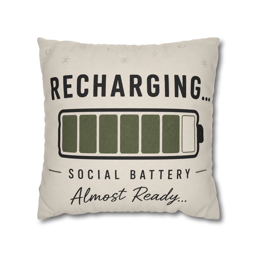 Recharging Social Battery Decorative Pillow Cover | Introvert Throw Cushion | Minimalist Neutral Home Décor | STATIC CLUB