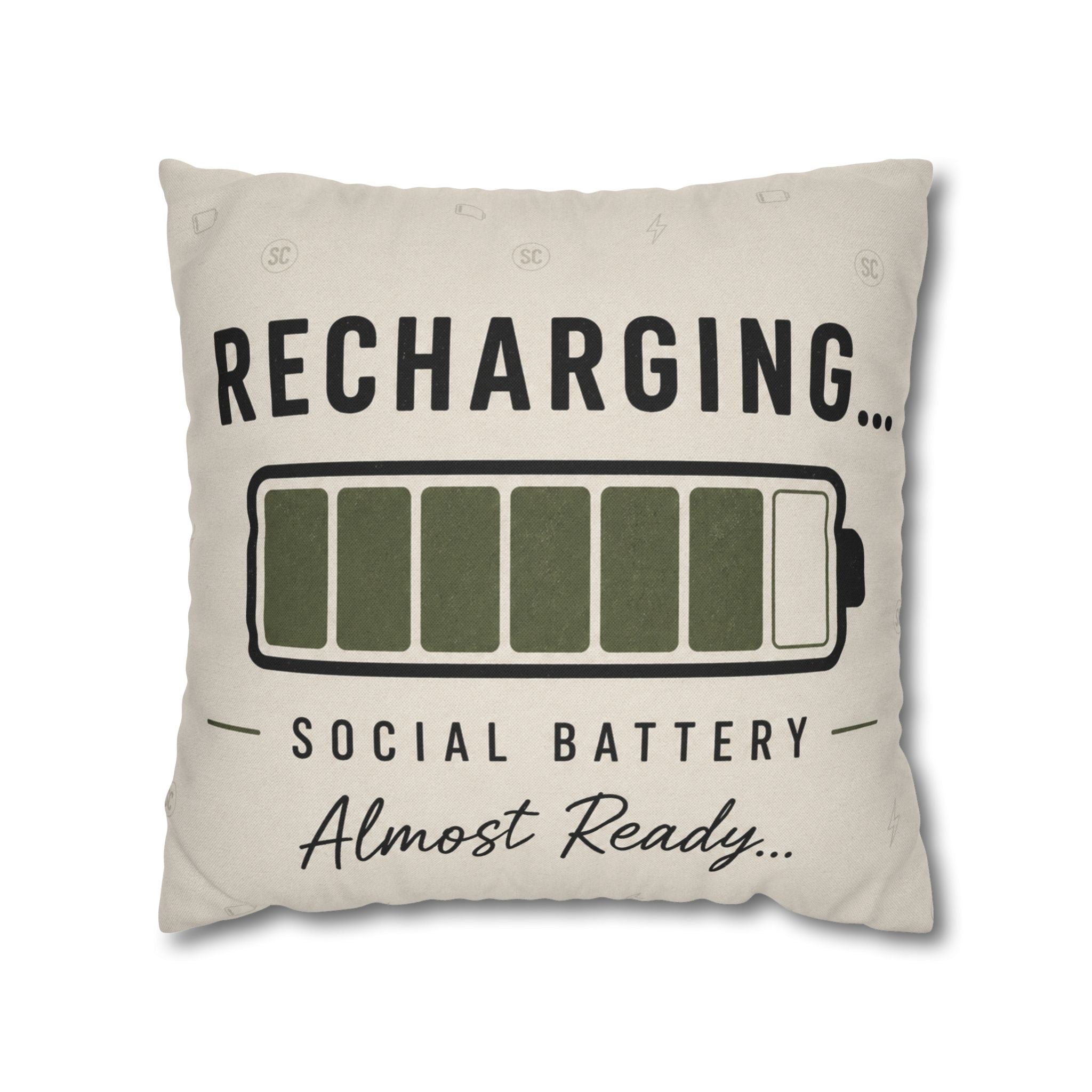 Recharging Social Battery Decorative Pillow Cover | Introvert Throw Cushion | Minimalist Neutral Home Décor | STATIC CLUB
