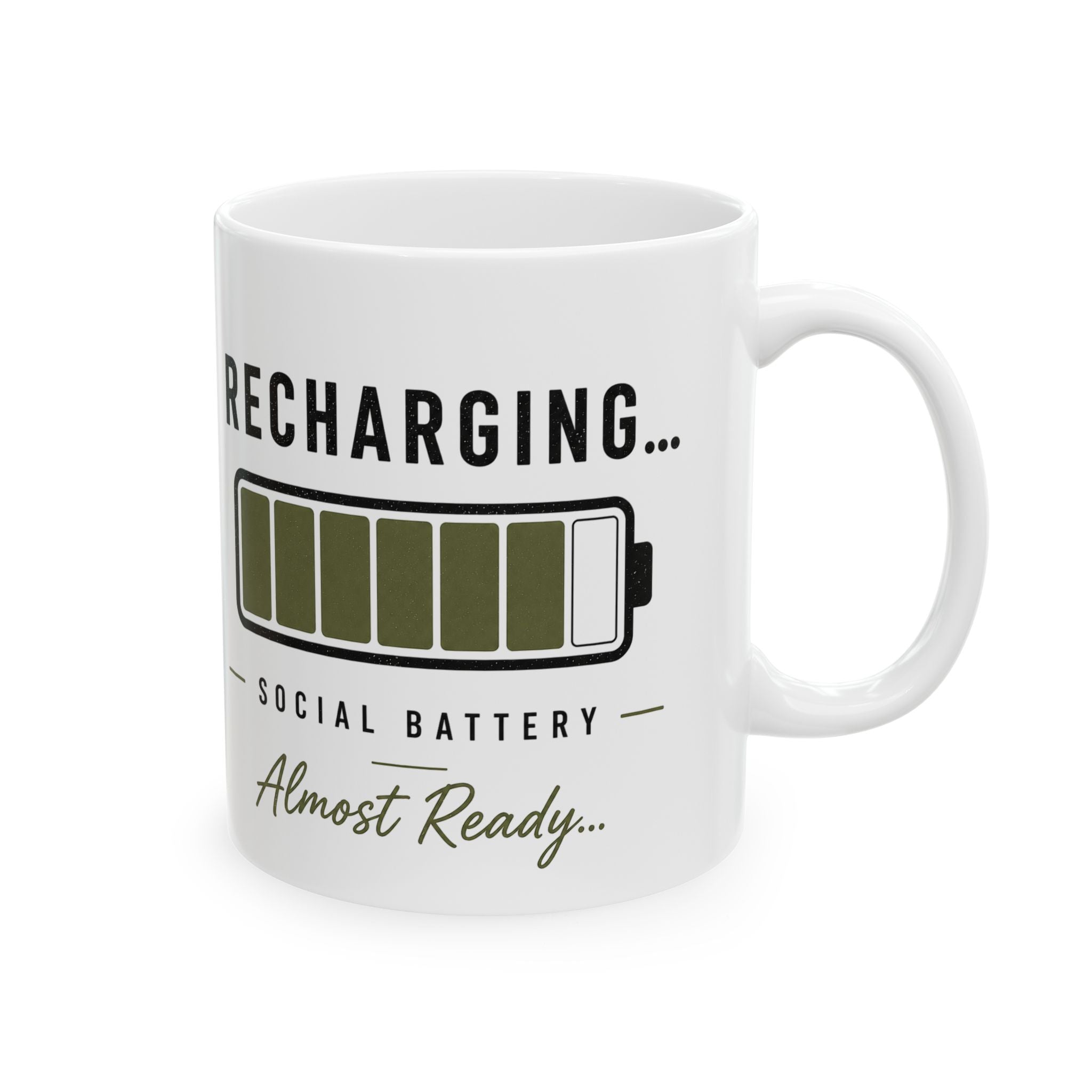 Recharge Social Battery Ceramic Mug | Minimalist Coffee Mug | Introvert Gift | STATIC CLUB