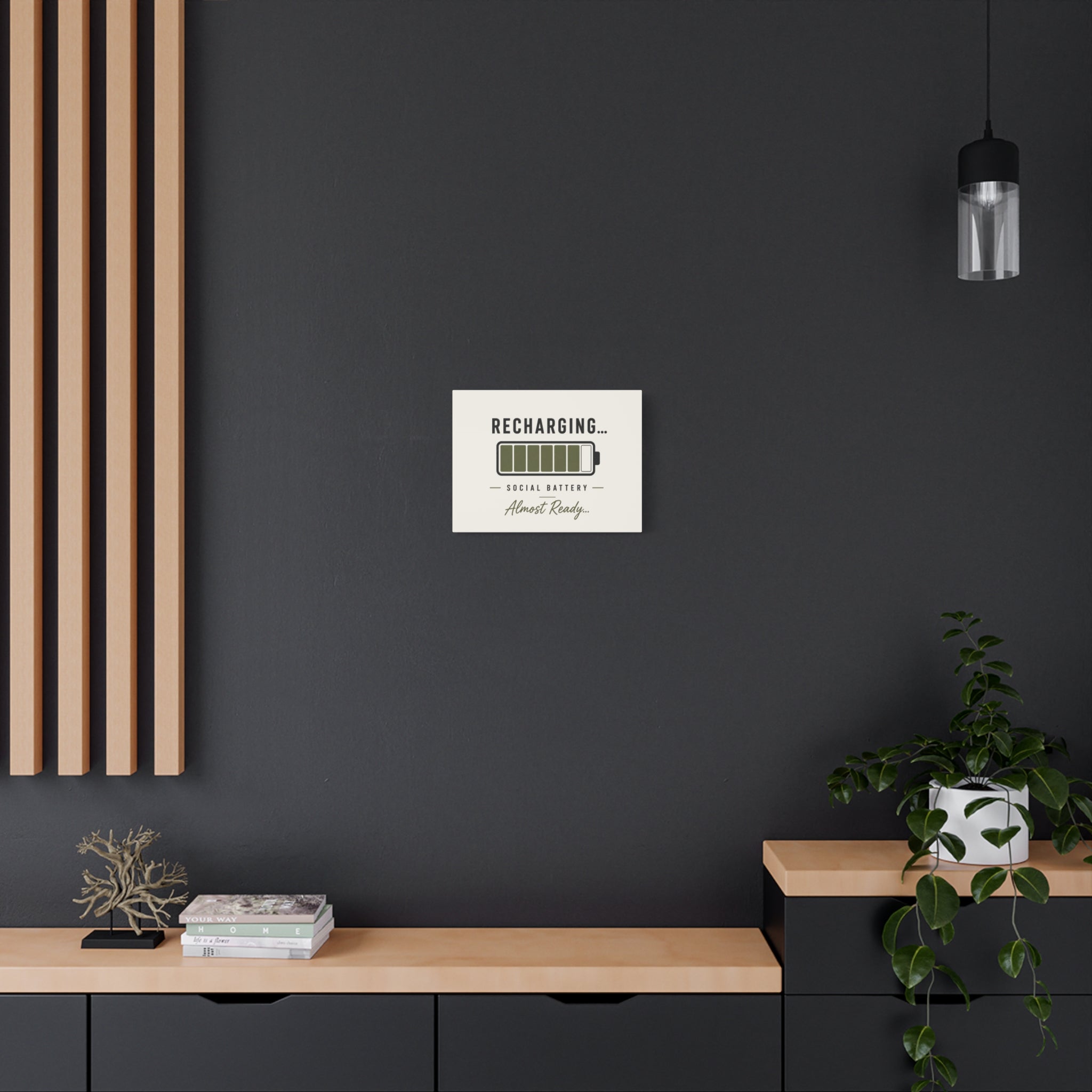 Recharging Social Battery Canvas Wall Art | Minimalist Neutral Wall Décor | STATIC CLUB
