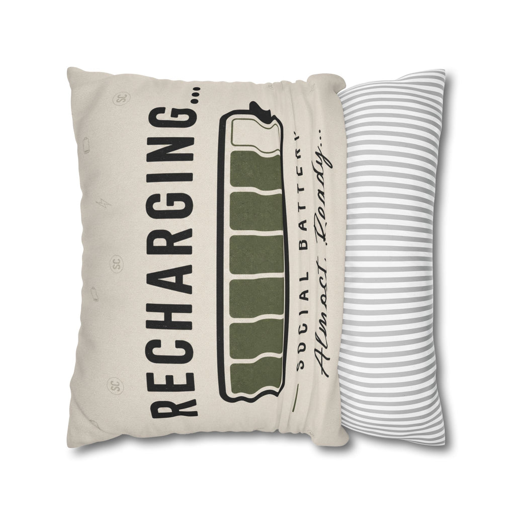 Recharging Social Battery Decorative Pillow Cover | Introvert Throw Cushion | Minimalist Neutral Home Décor | STATIC CLUB