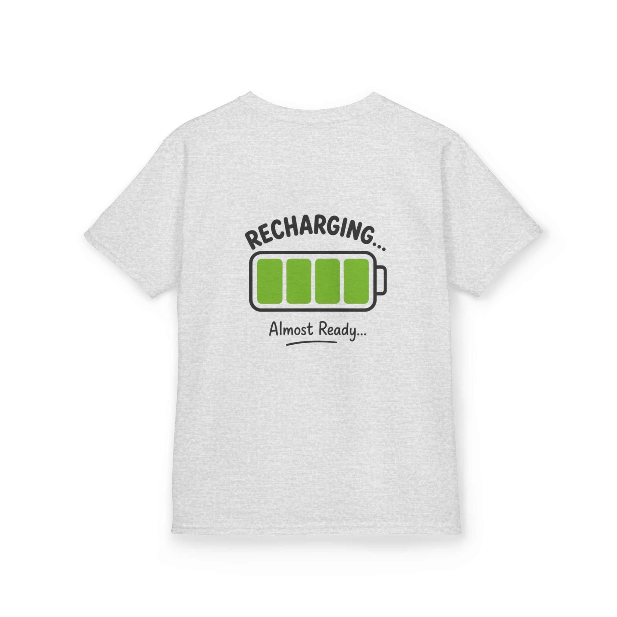 Kids T-Shirt – "Recharging... Almost Ready" Battery Graphic
