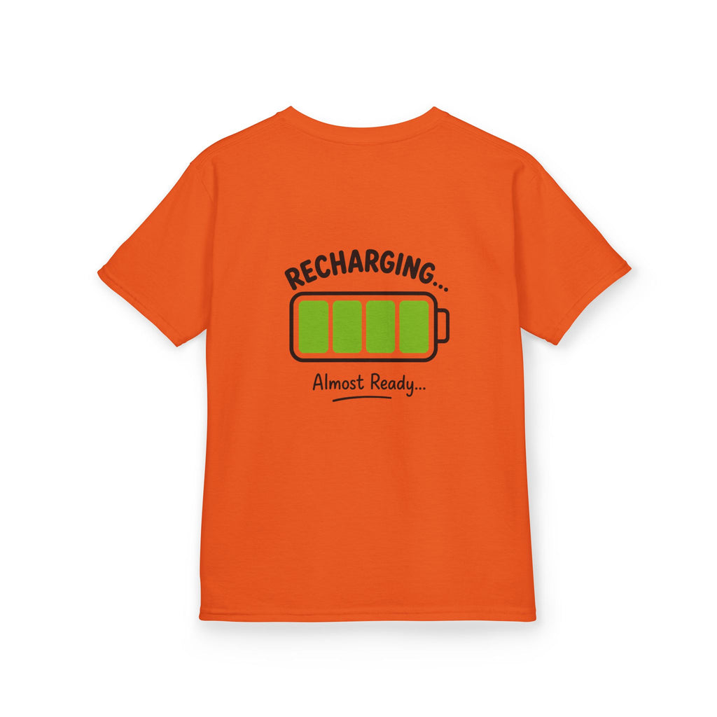 Kids T-Shirt – "Recharging... Almost Ready" Battery Graphic