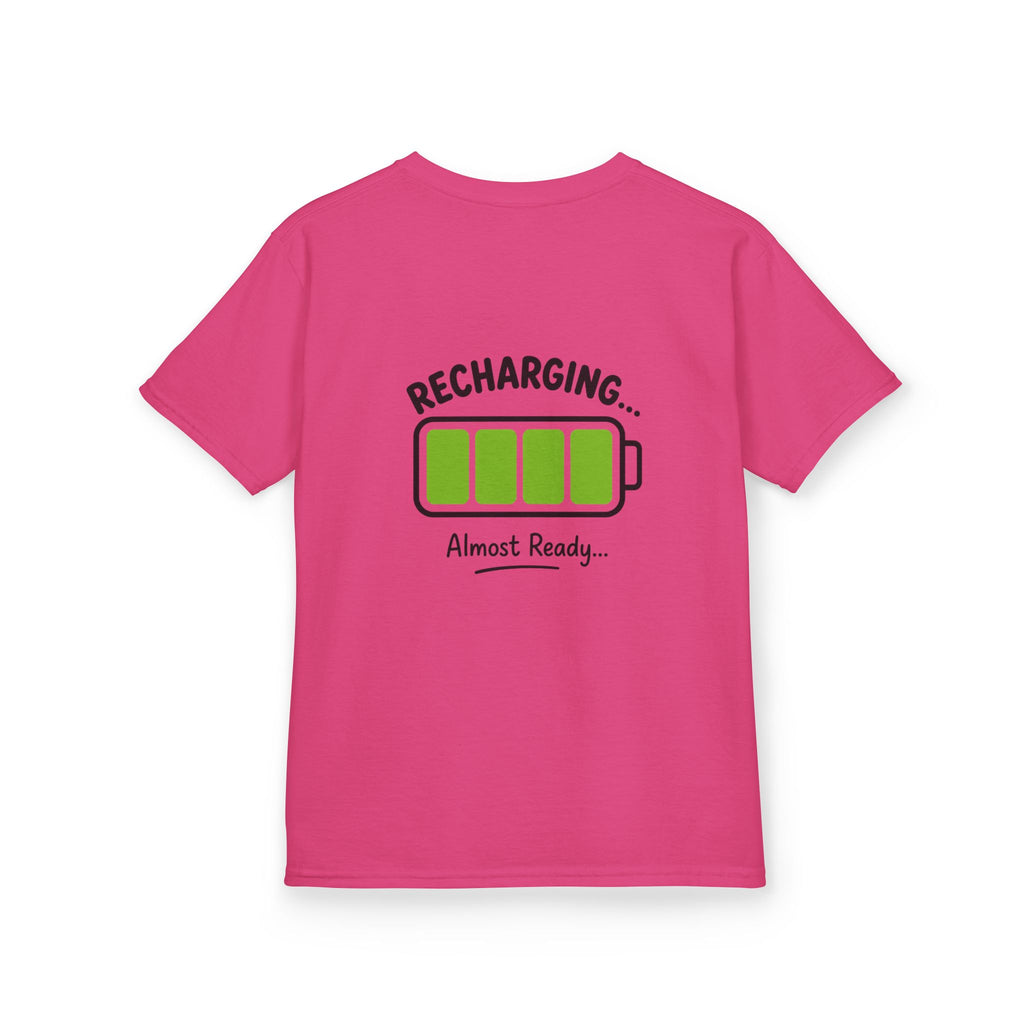 Kids T-Shirt – "Recharging... Almost Ready" Battery Graphic