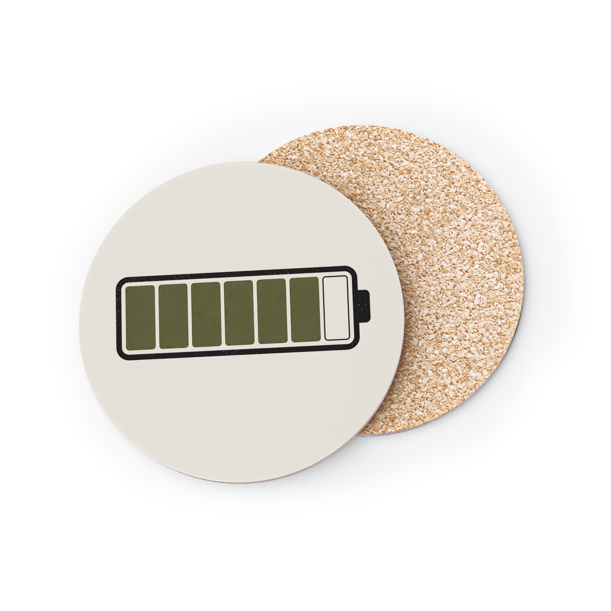 Battery Charge Cork Coasters | Minimalist Drink Coasters | Recharge Collection | STATIC CLUB