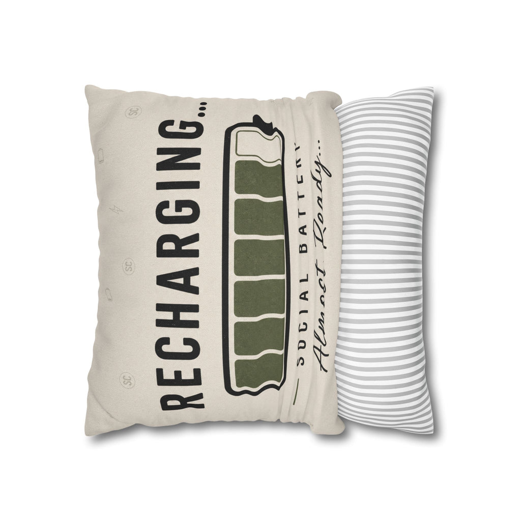 Recharging Social Battery Decorative Pillow Cover | Introvert Throw Cushion | Minimalist Neutral Home Décor | STATIC CLUB
