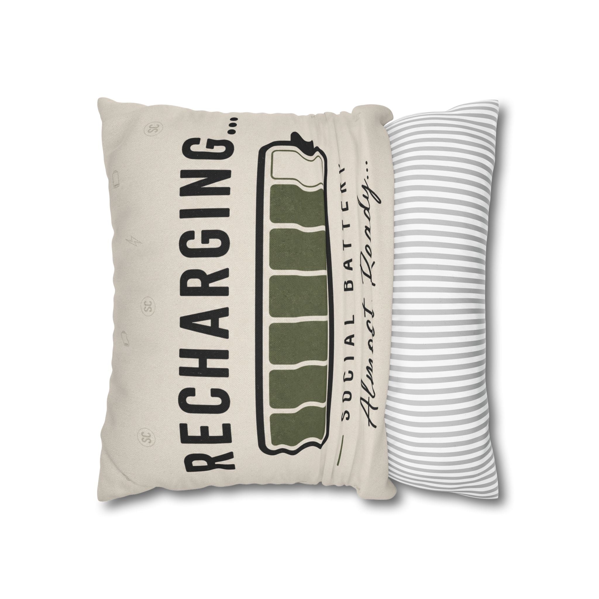 Recharging Social Battery Decorative Pillow Cover | Introvert Throw Cushion | Minimalist Neutral Home Décor | STATIC CLUB