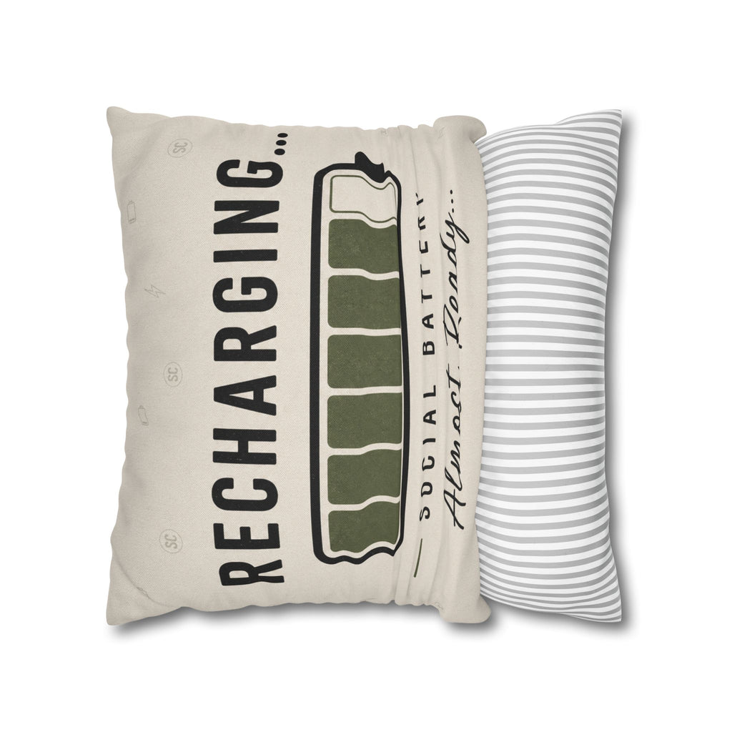Recharging Social Battery Decorative Pillow Cover | Introvert Throw Cushion | Minimalist Neutral Home Décor | STATIC CLUB