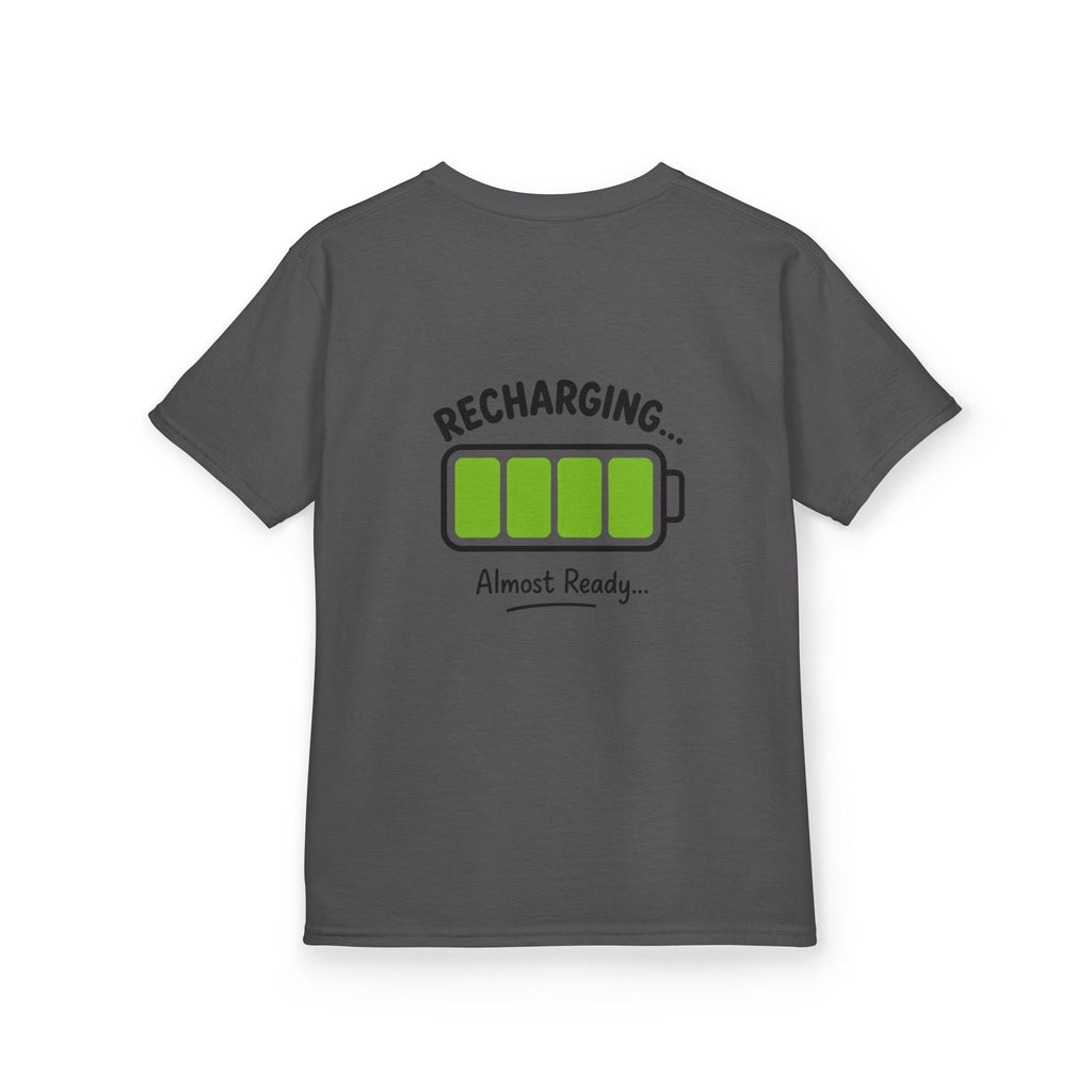 Kids T-Shirt – "Recharging... Almost Ready" Battery Graphic