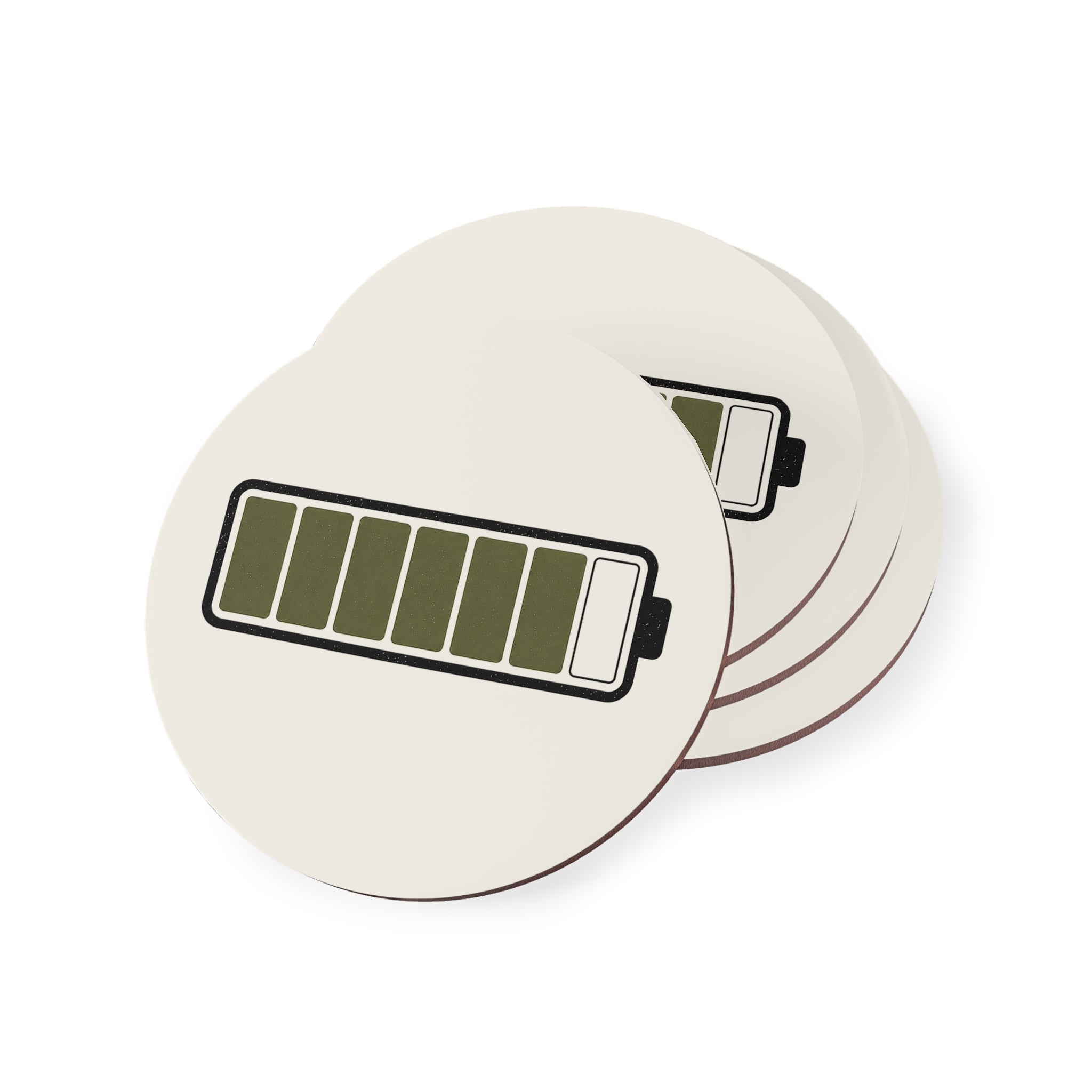 Battery Charge Cork Coasters | Minimalist Drink Coasters | Recharge Collection | STATIC CLUB