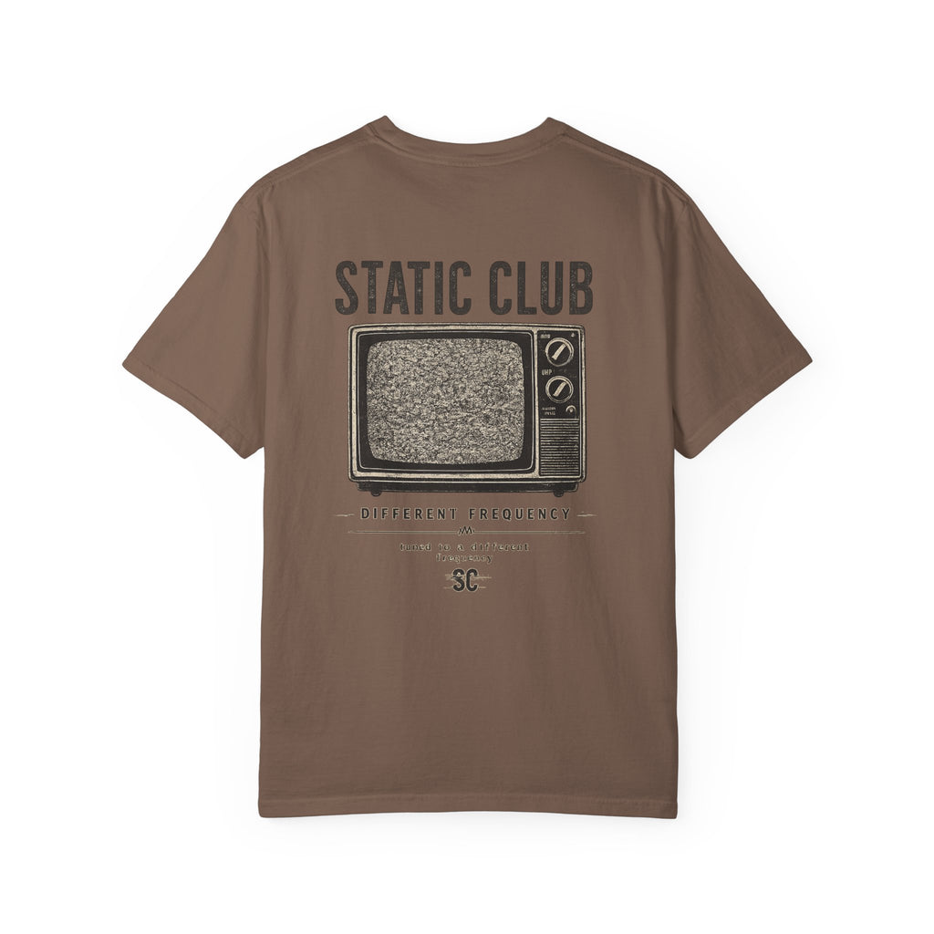 Static Club Vintage TV Screen T-Shirt | Retro Noise Graphic